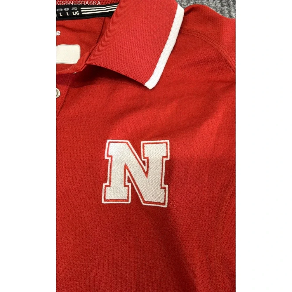 Adidas Men's Nebraska Huskers Red Climalite Snap Button Polo Shirt Sz L‎